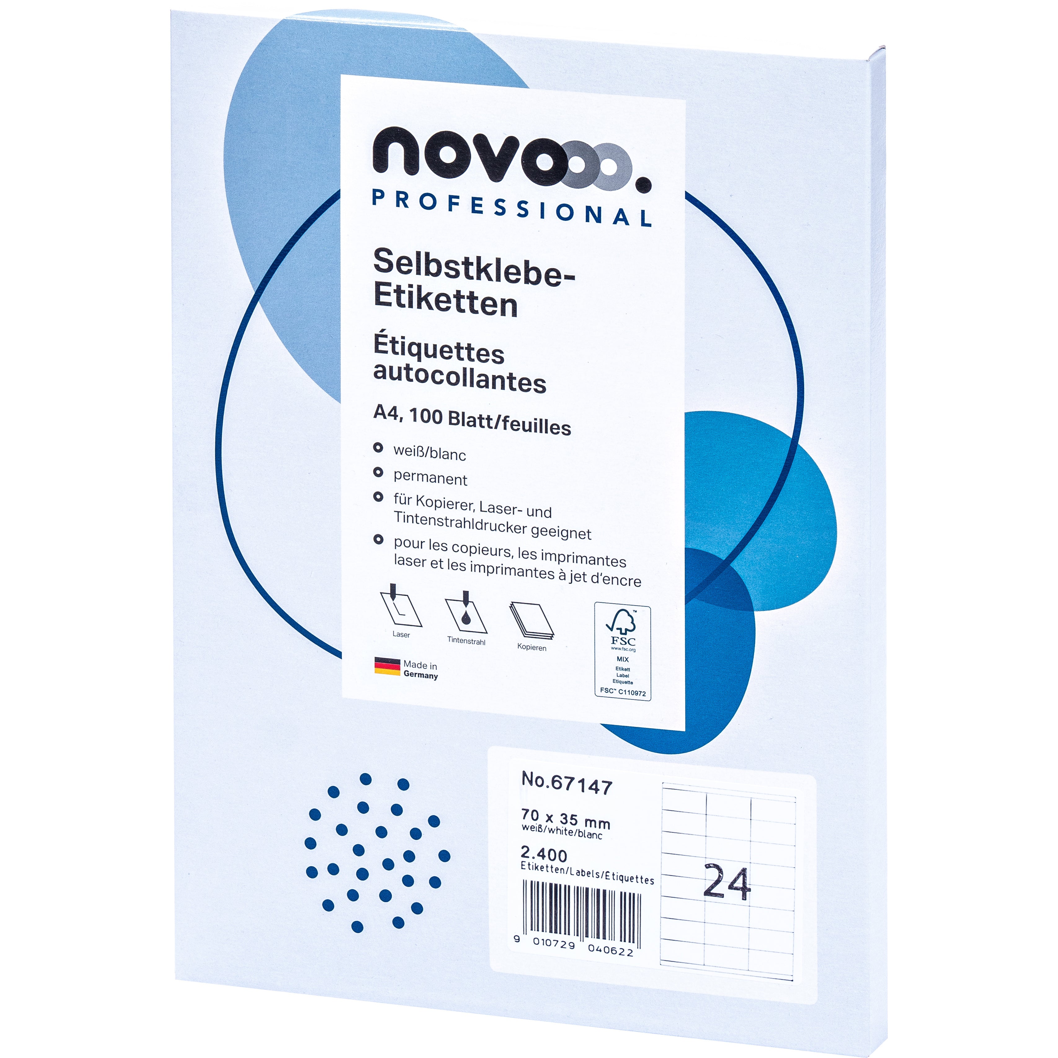 NOVOOO Etiketten 70x35mm 67147 weiss 2400 Stück