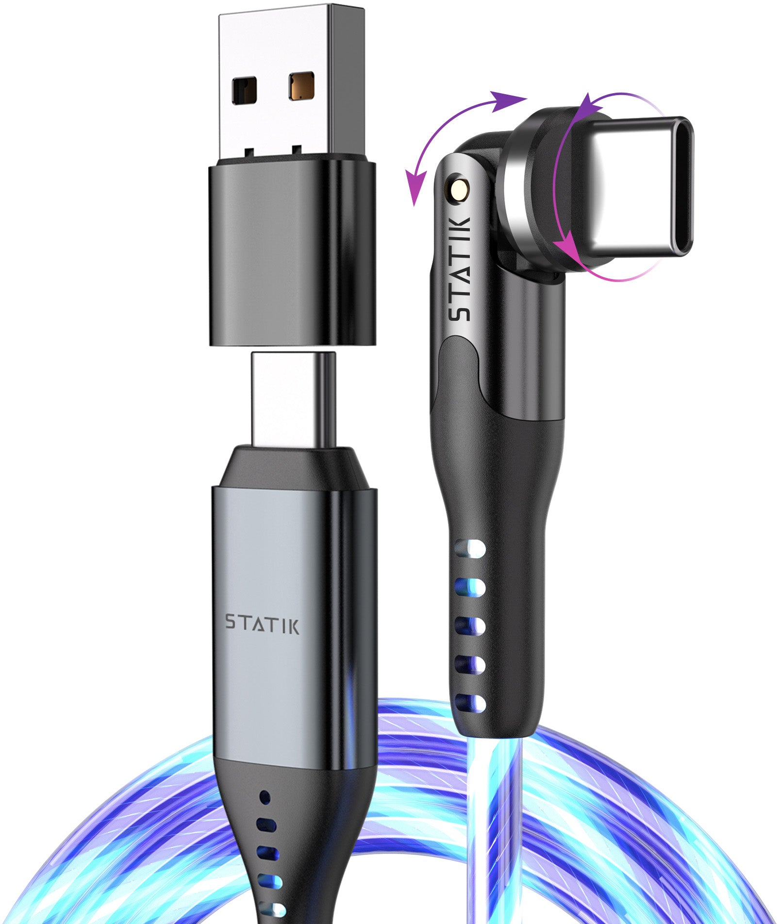 STATIK PowerPivot Pro, Glowing LED PUP-0465-3FT-CC USB-C to C, 1m, 100W
