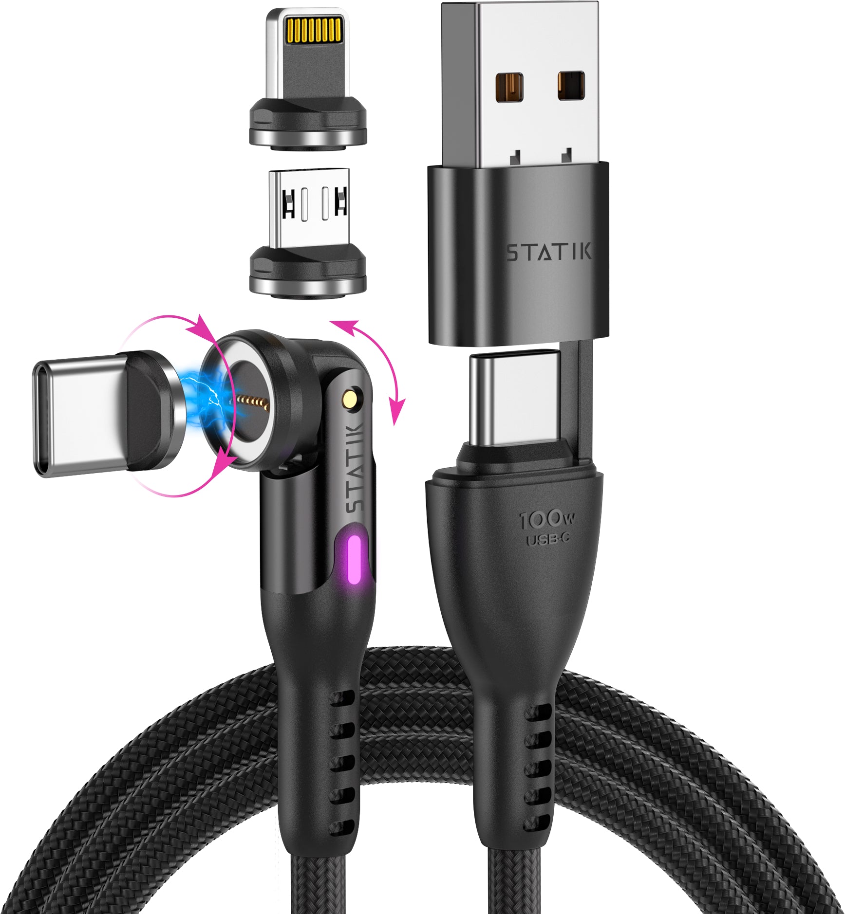 STATIK Statik 360 Pro, Uni.Mag. Tip PUP-0520-3FT Cable, 1m, 100W Black