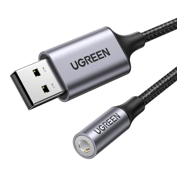 UGREEN Audio Adapter USB 2.0,3.5mm 30757 BB Aluminum Alloy 25cm,Grey